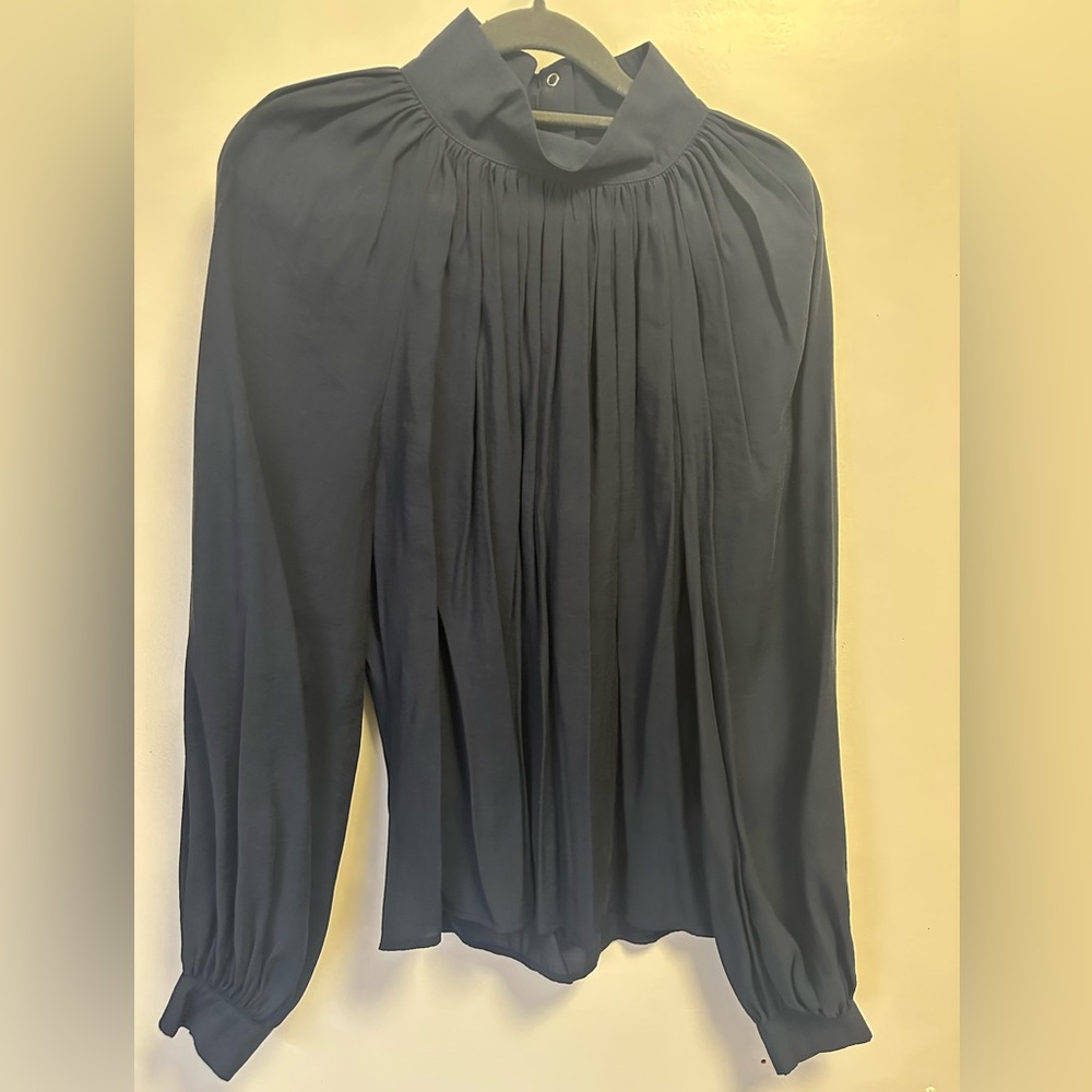 H&M navy high neck blouse